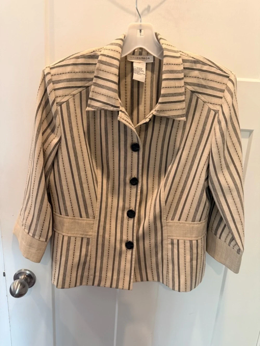 Sag Harbor Striped Blazer Top Size 10 Beige Button Front Career Jacket